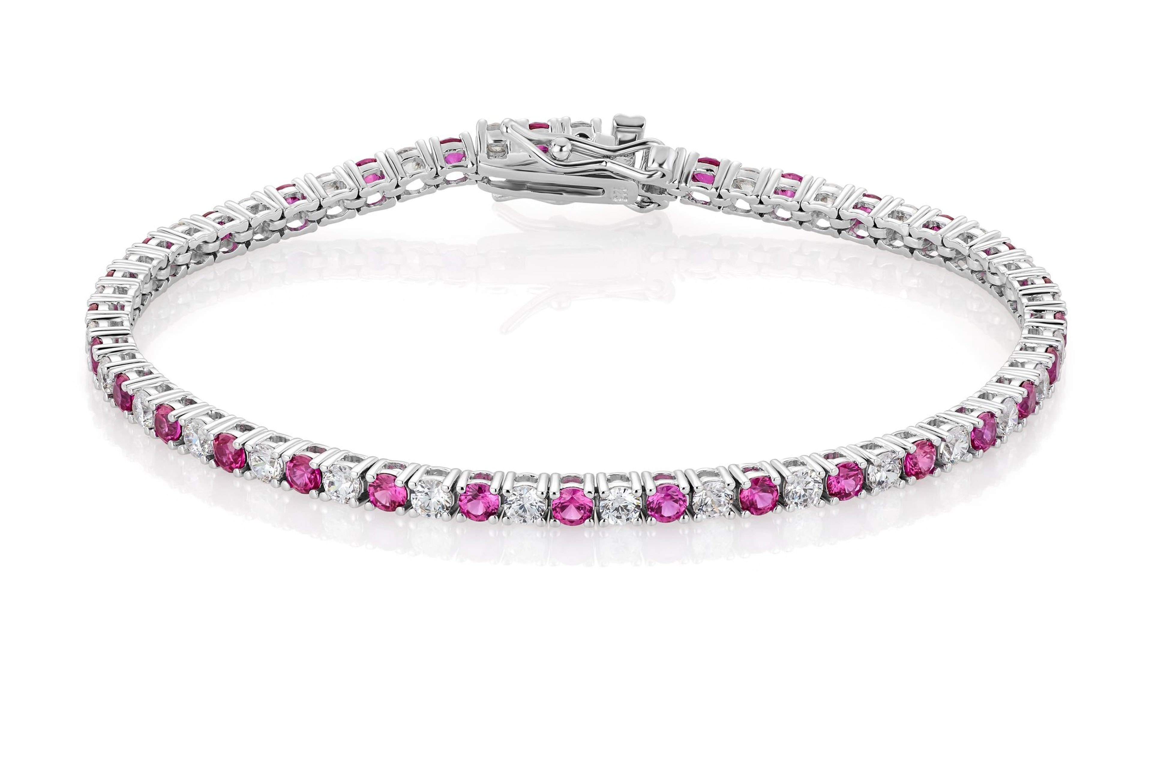 Tennisarmbånd i 925 sølv med rosa og hvite stener