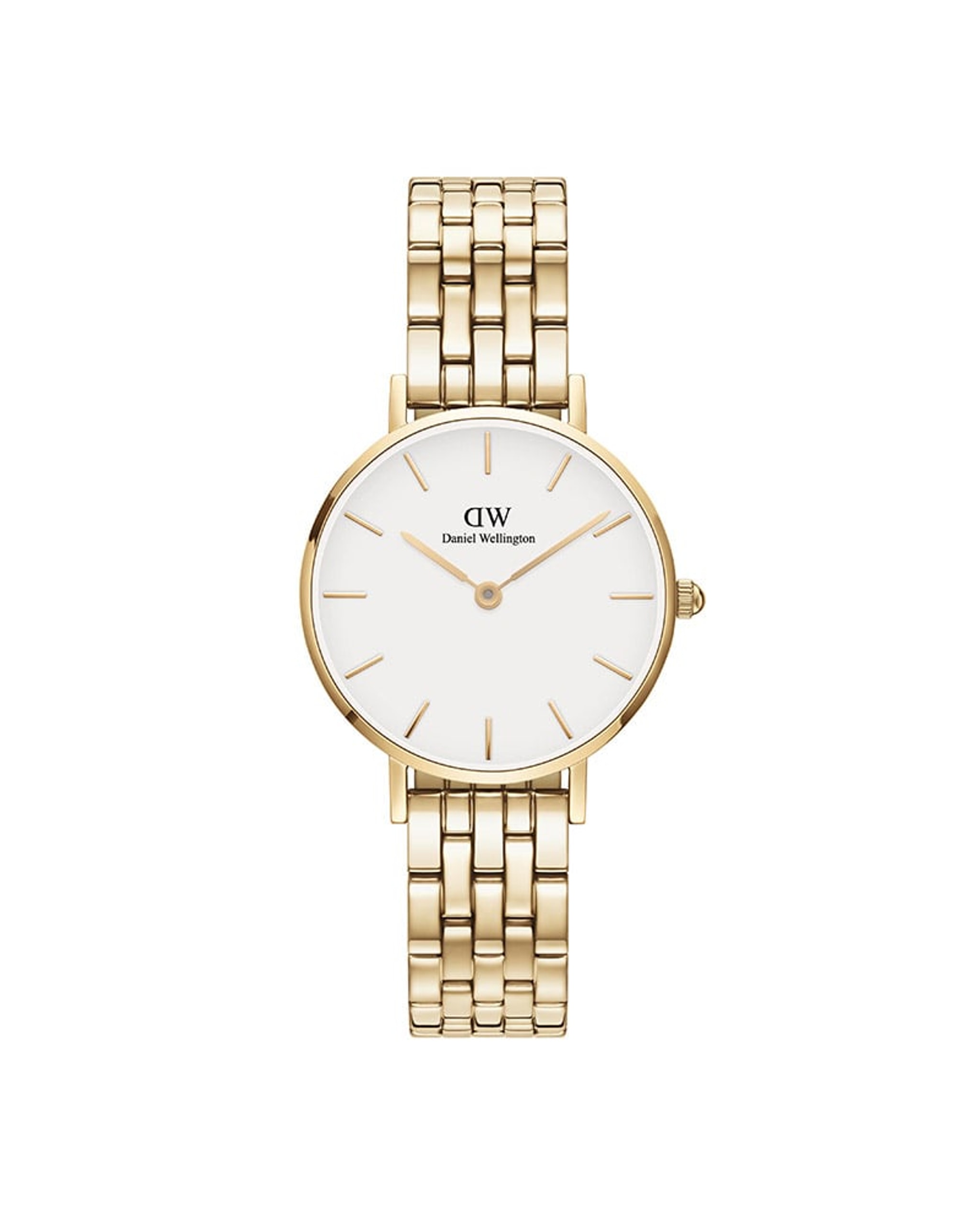 DW Petite 5-Link Evergold dameklokke i gullfarget stål (28mm)