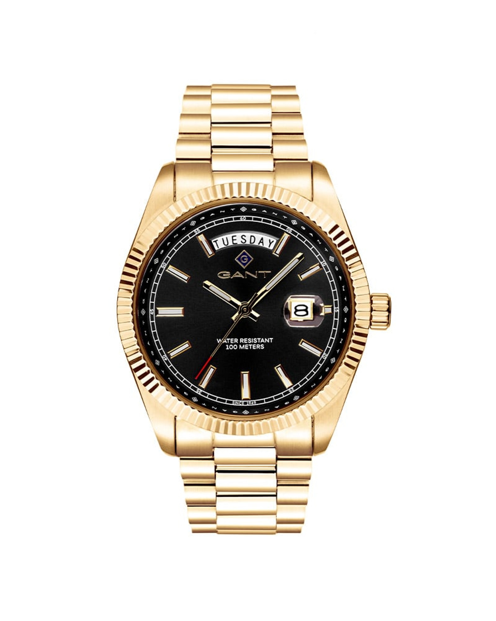 Gant Fairfax Day-date herreklokke i gullfarget stål (41mm)