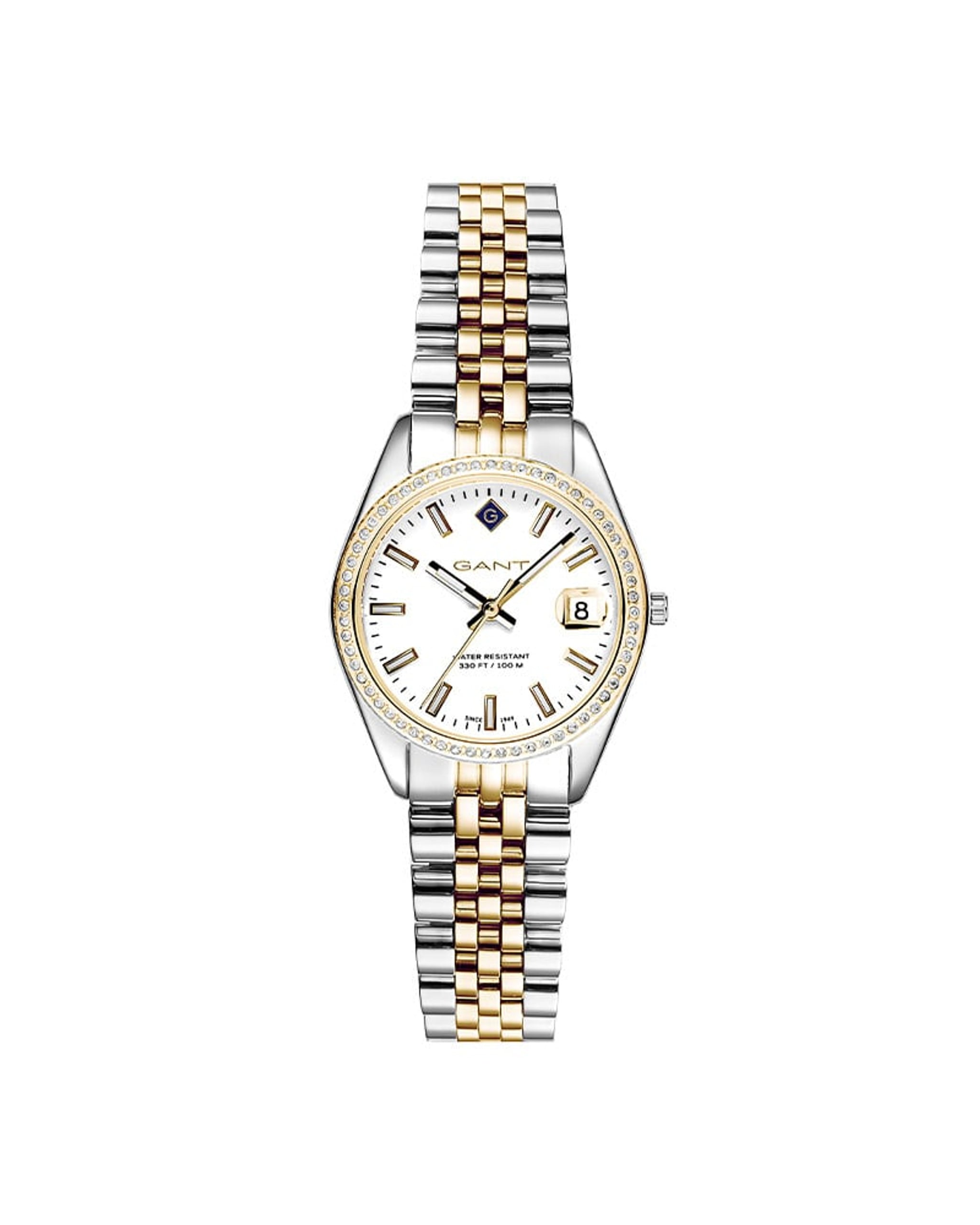 Gant Sussex Mini Bijou dameklokke i sølv og gullfarget stål med stener (28mm)