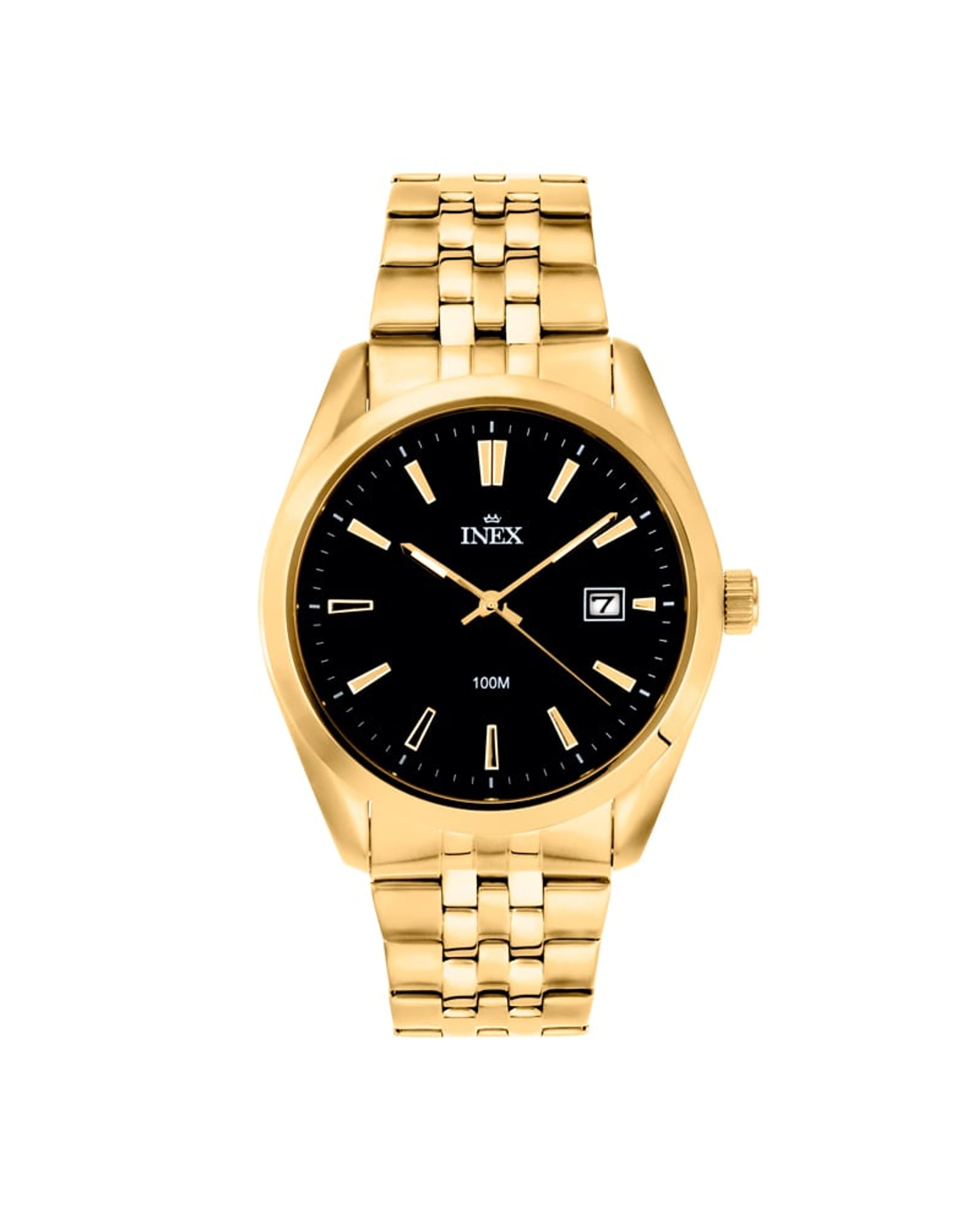Inex herreklokke i gullfarget stål (42mm)