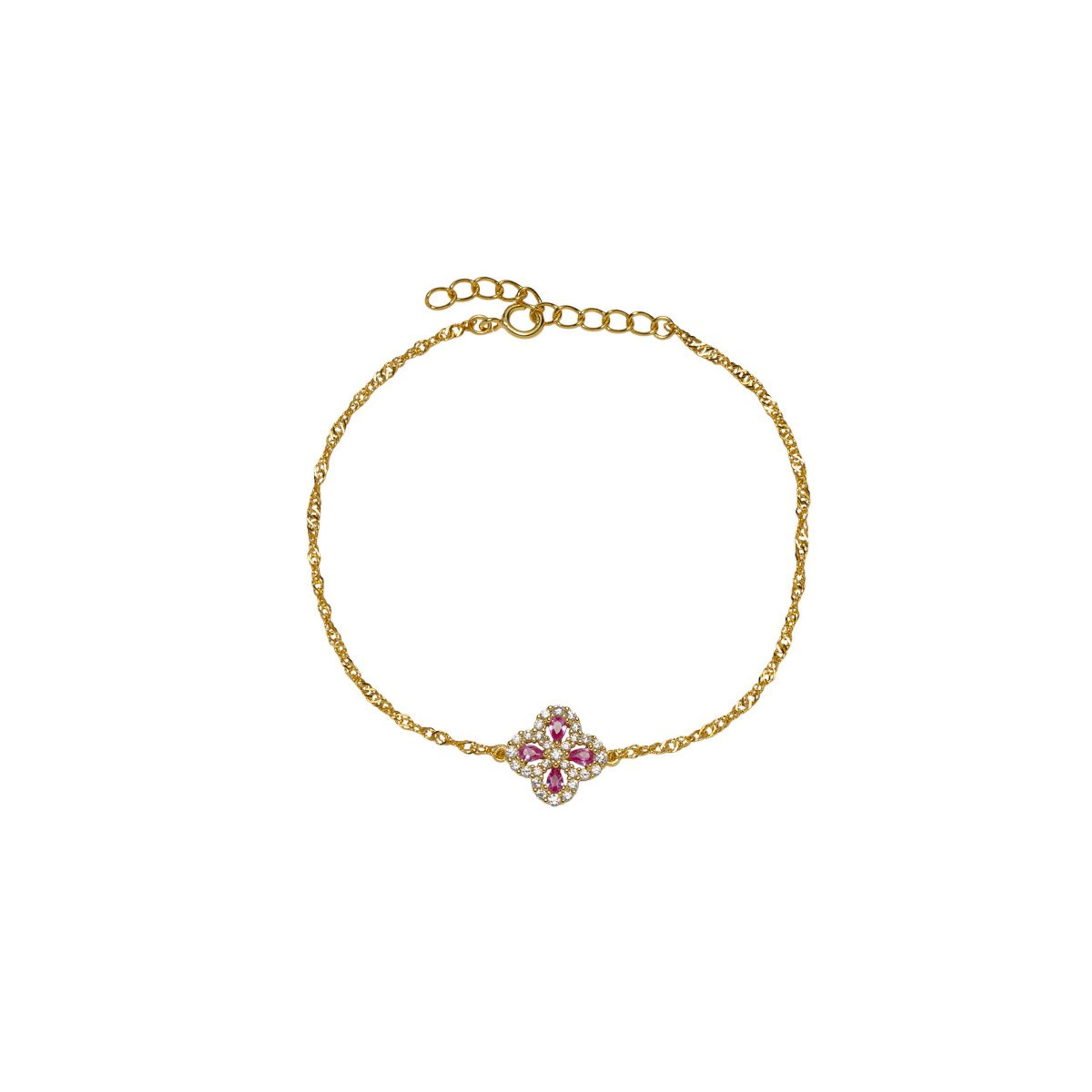Armbånd kløver 925 forgylt sølv rosa
