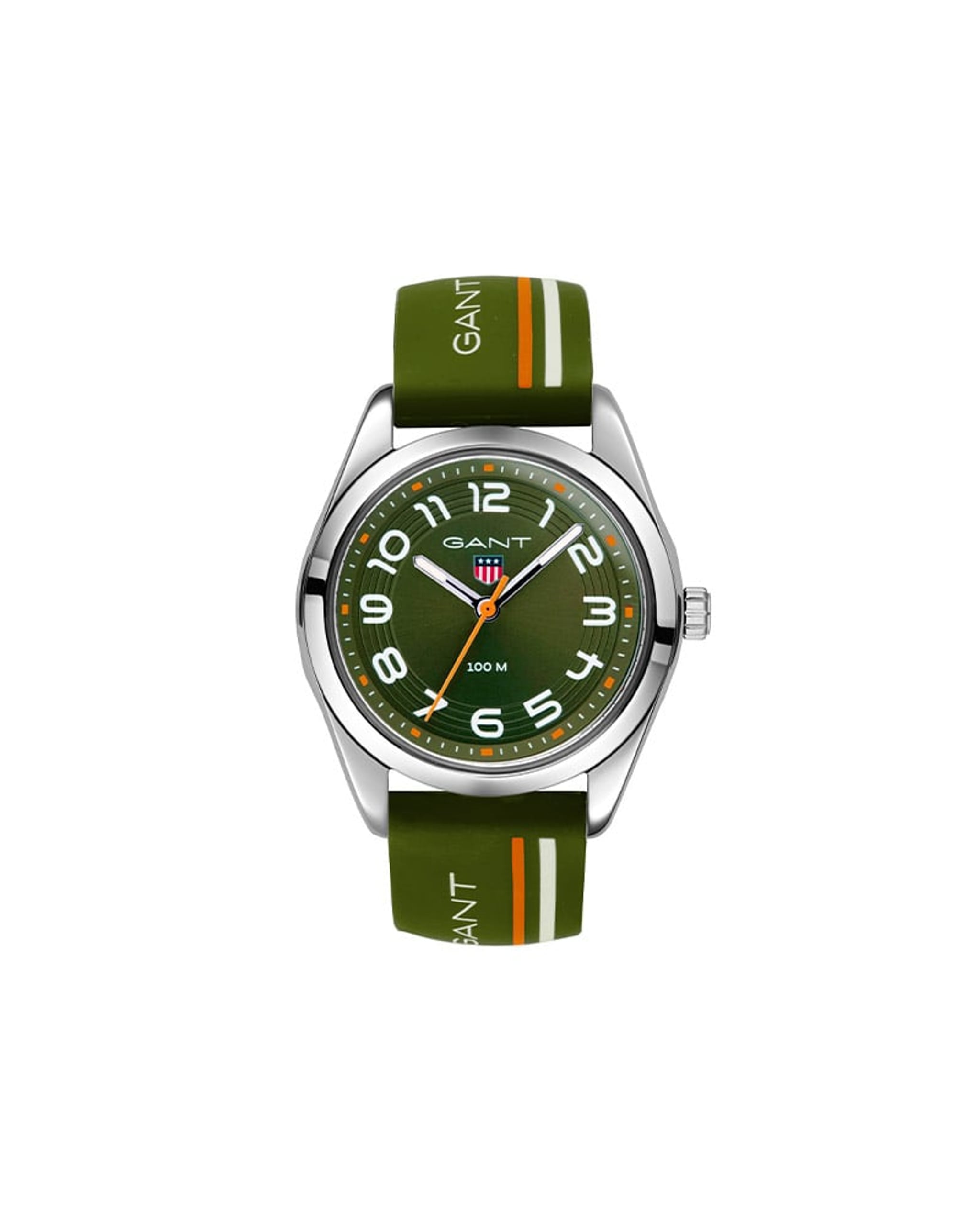Gant Campus klokke med olivengrønn stripete silikonrem (32mm)