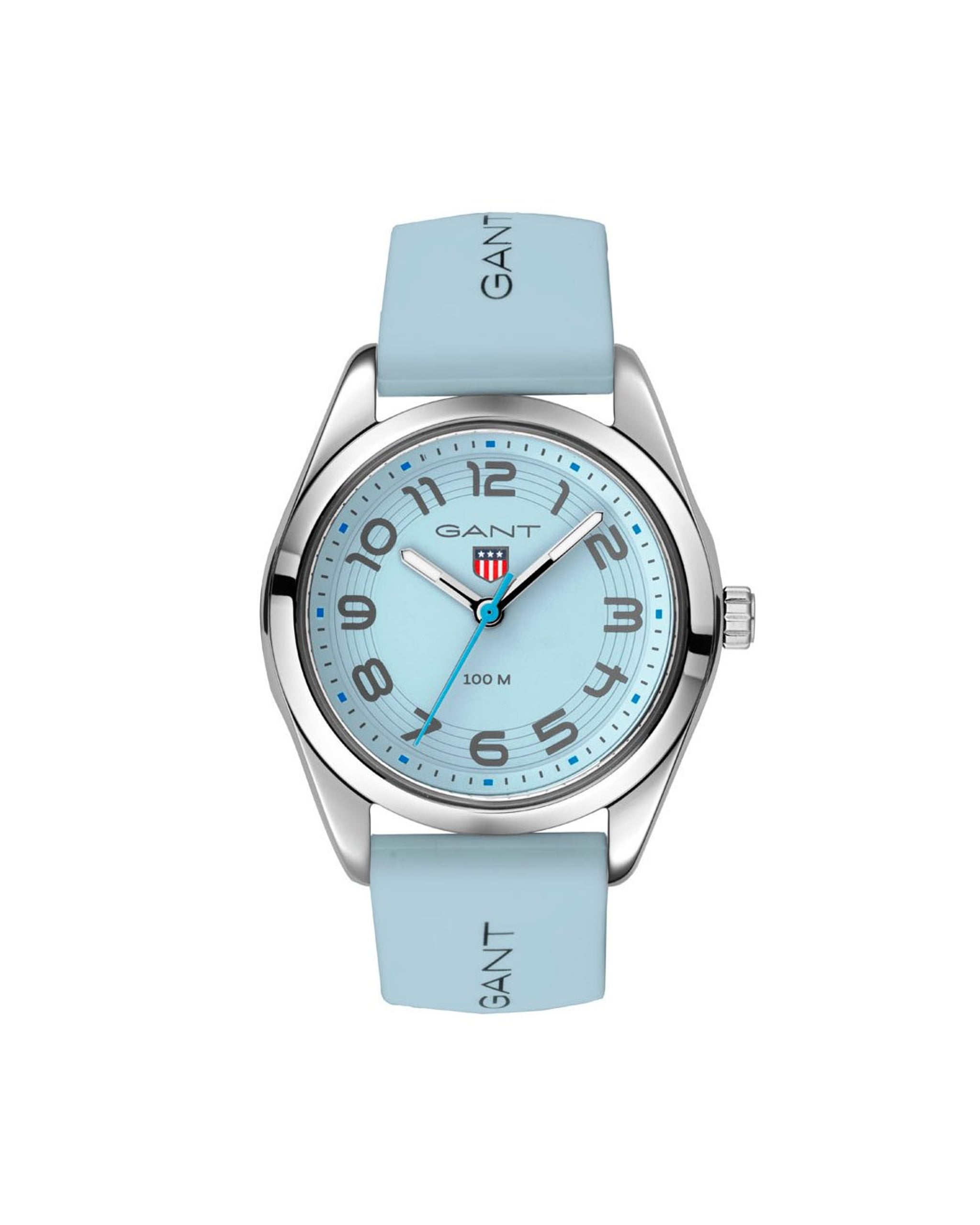 Gant Campus klokke med lys blå stripete silikonrem (32mm)