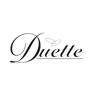 Sort Duette-logo på hvit bakgrunn