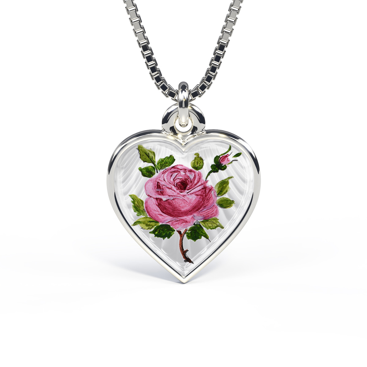 Halssmykke Hjerte Emalje Rose