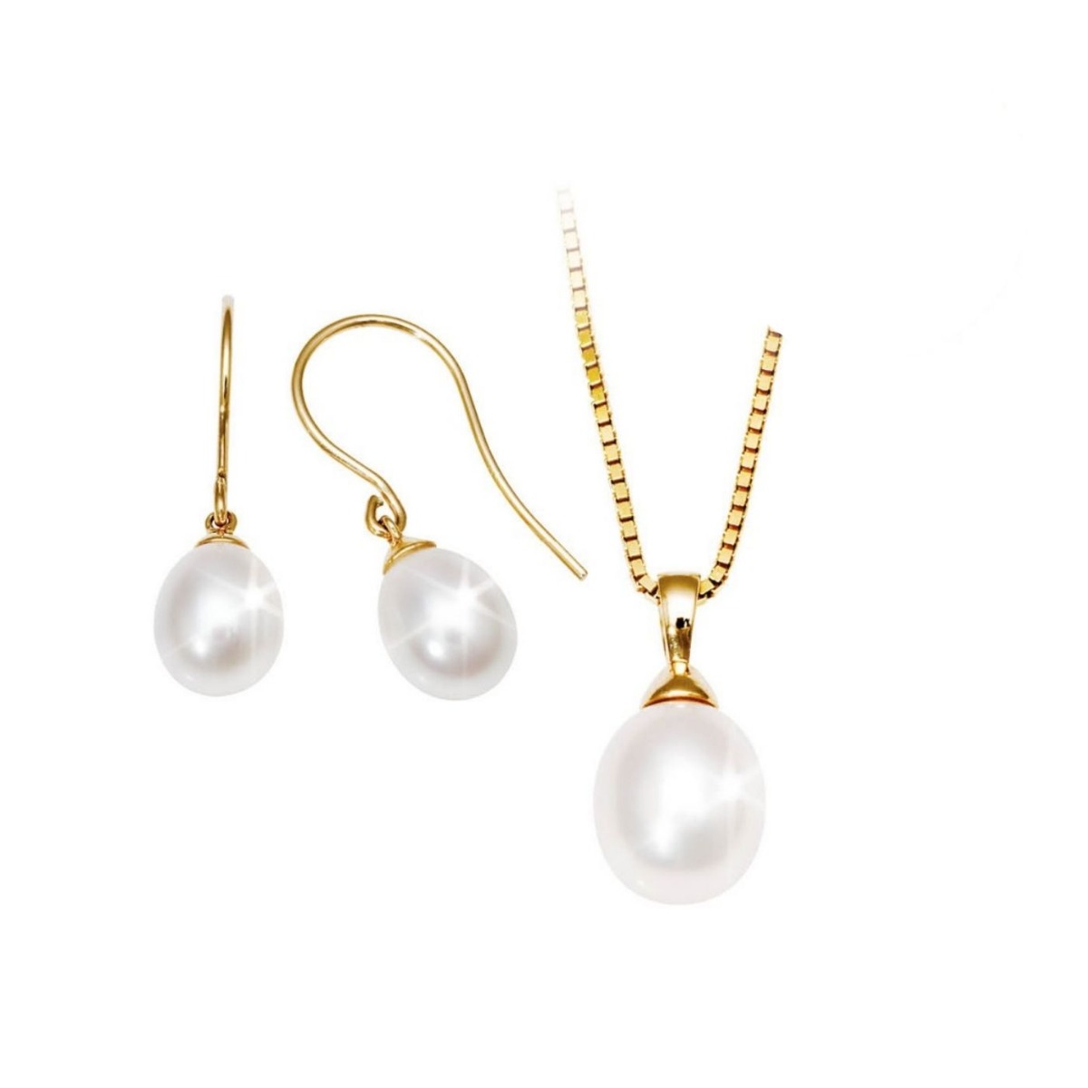 Smykkesett Ferskvannsperler 585 Gult Gull