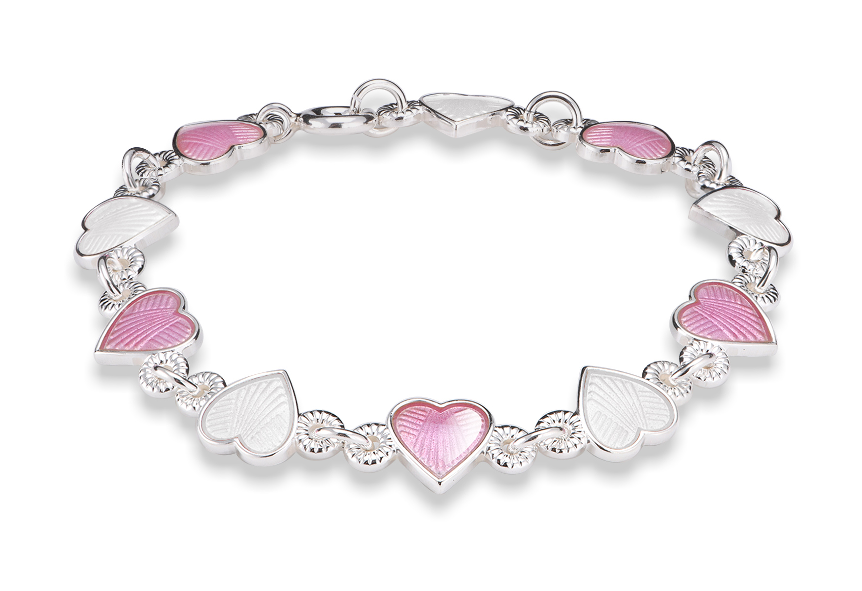 Armbånd Hjerte Emalje Hvit Rosa 