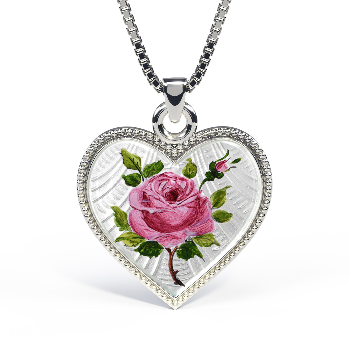 Halssmykke Hjerte Emalje Rose 