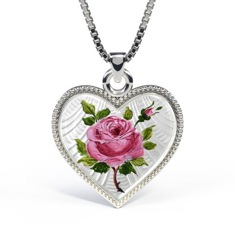 Halssmykke Hjerte Emalje Rose