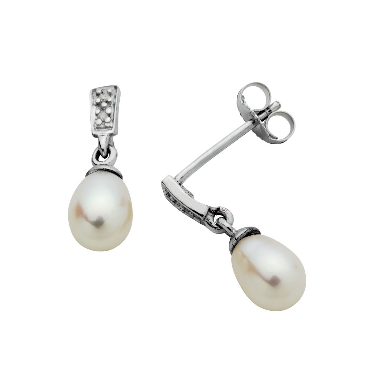 Øredobber Ferskvannsperle 585 Hvitt Gull