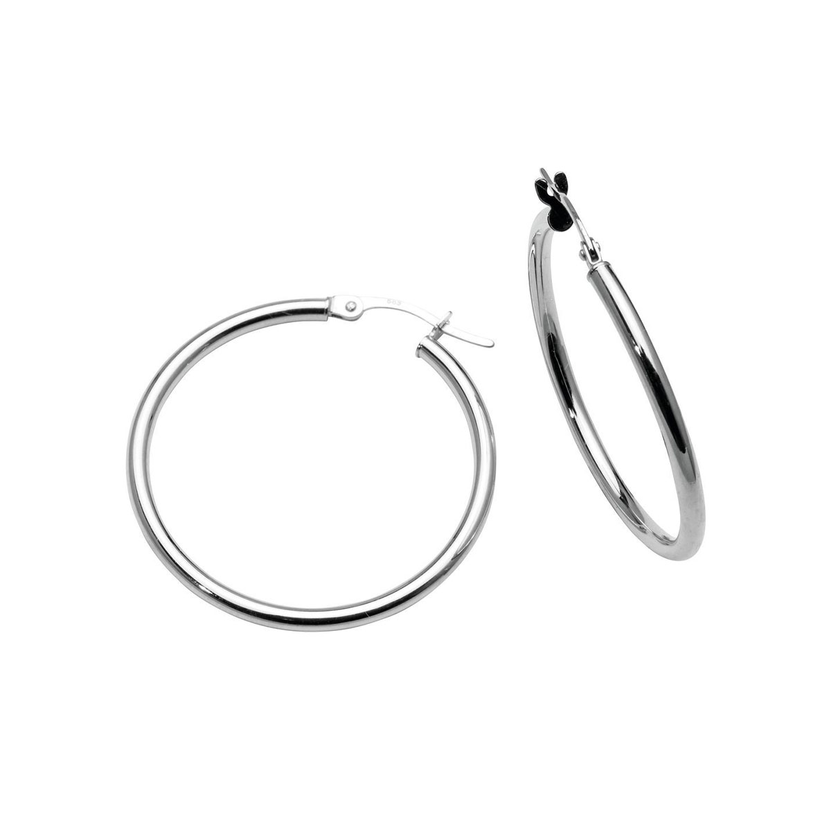 Øreringer 25 mm Hvitt Gull 