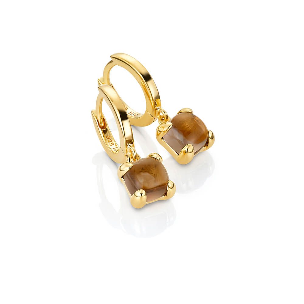 Øreringer 925 Forgylt Sølv Røykkvarts