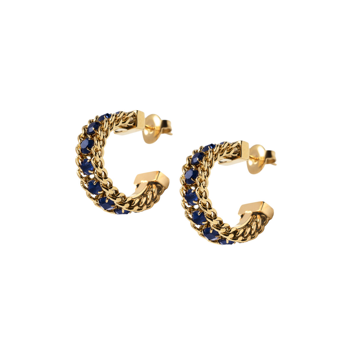 Øreringer Gullfarget Stål Blå