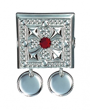 beltestøl, hvit m. raud stein