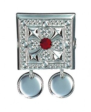 beltestøl, hvit m. raud stein