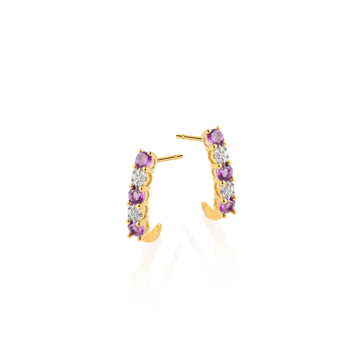 Diamantøredobber 375 Gult Gull Ametyst