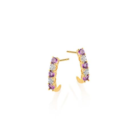 Diamantøredobber 375 Gult Gull Ametyst