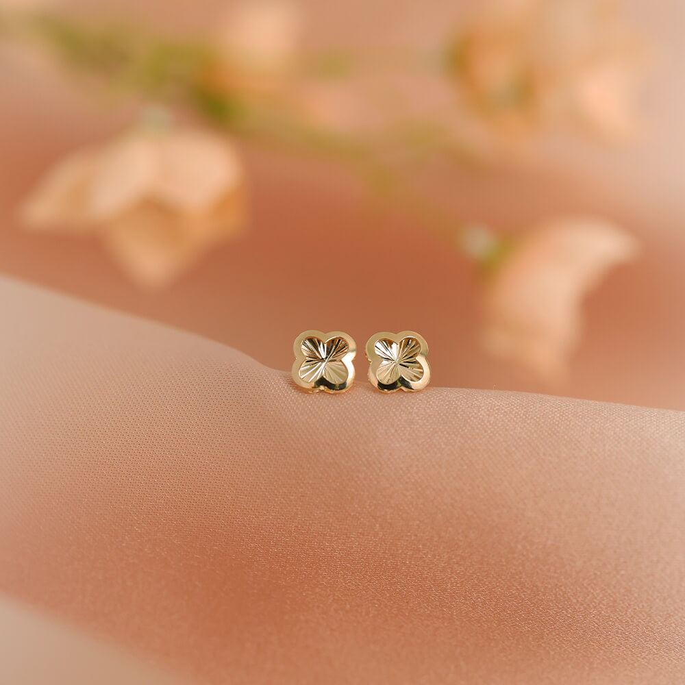 Øredobber Kløver 375 Gult Gull