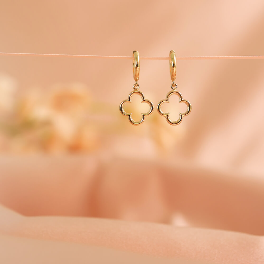 Øreringer Kløver 375 Gult Gull