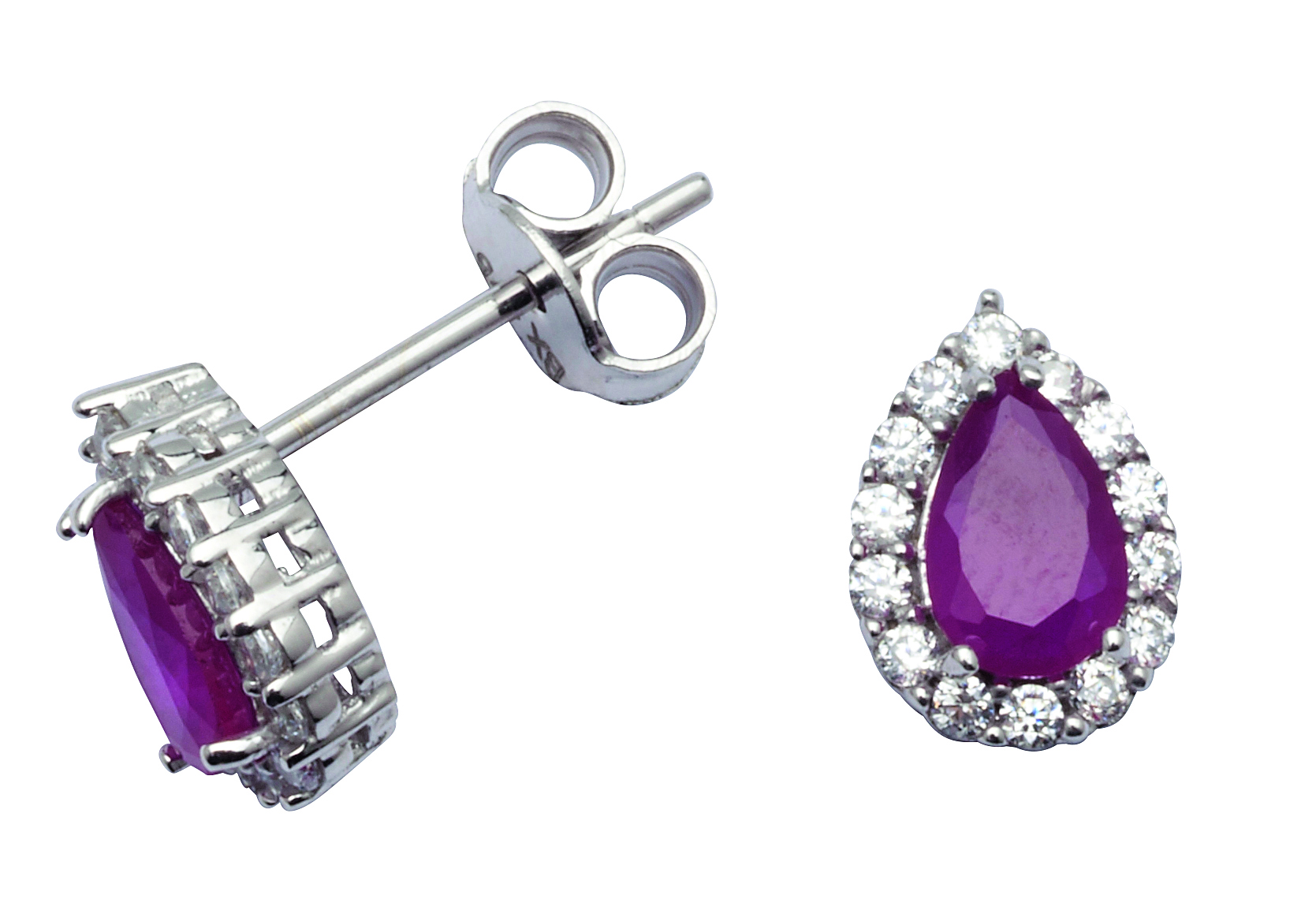 Rosett Øredobber Rød Fargede Stener Hvitt Gull 