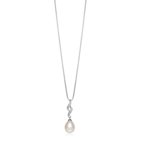 Diamantsmykke Ferskvannsperle 585 Hvitt Gull 0,01 ct