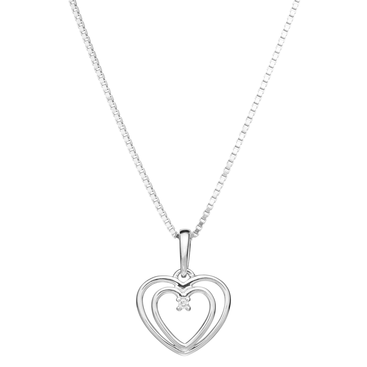 Diamantsmykke Hjerte 375 Hvitt Gull 0,010 ct