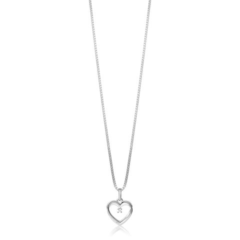 Diamantsmykke Hjerte 375 Hvitt Gull 0,010 ct