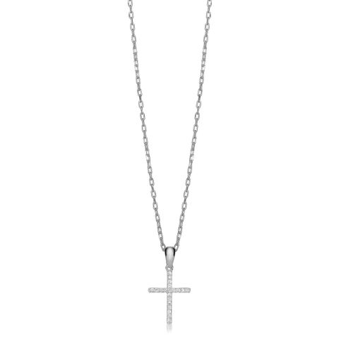 Diamantsmykke Kors 375 Hvitt Gull 0,10 ct