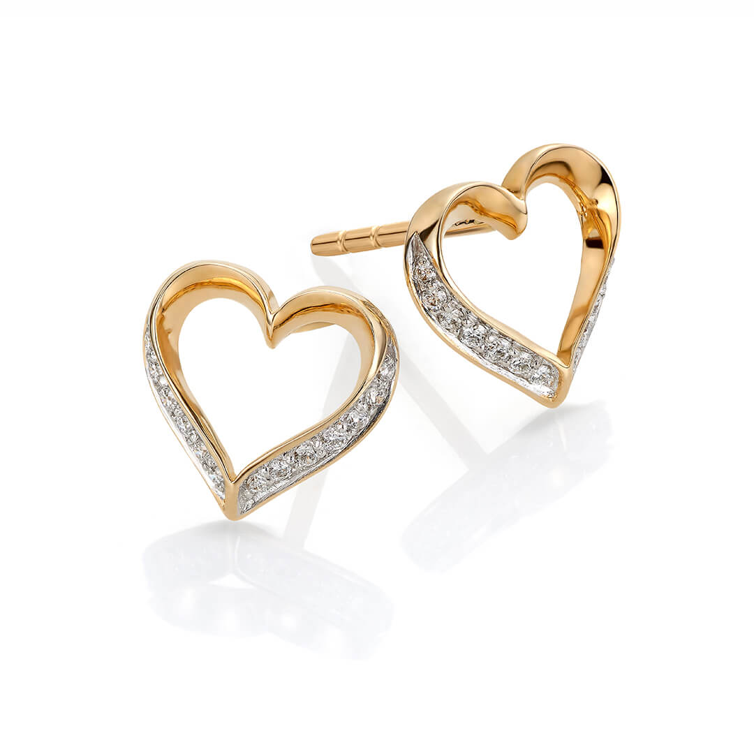 Diamantøredobber Hjerte 585 Gult Gull 0,04 ct