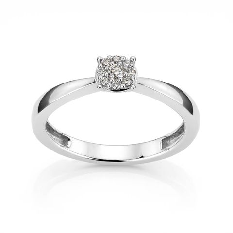 Diamantring 375 Hvitt Gull 0,11 ct
