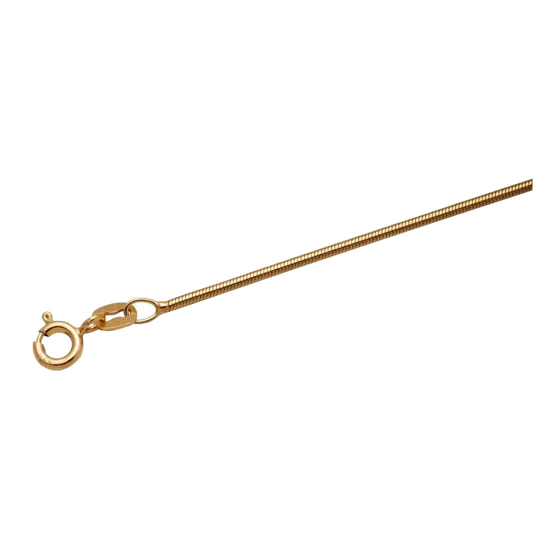 Et nærbilde av et enkelt halskjede i forgylt sølv på hvit bakgrunn.