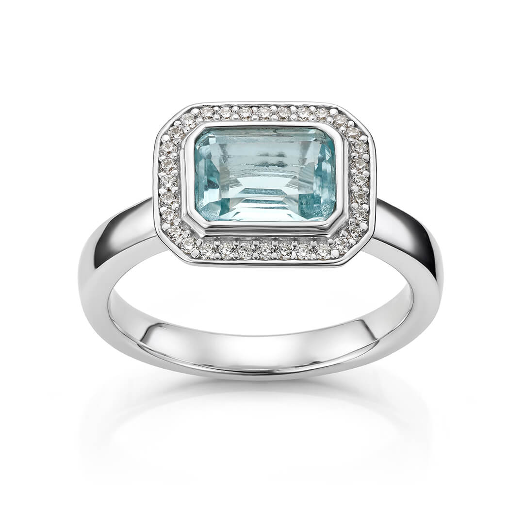 Topasring 925 sølv med hvite stener