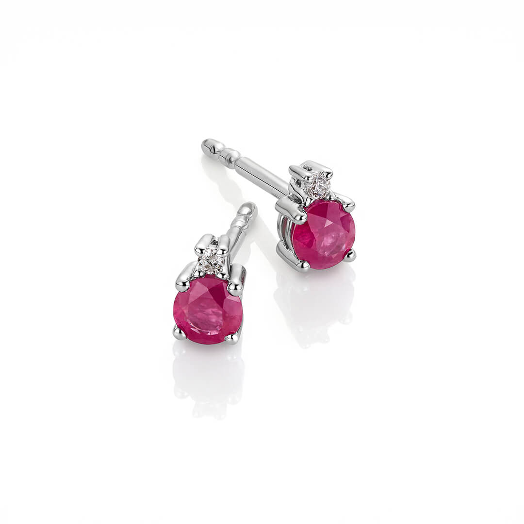 Øredobber Rubin 375 Hvitt Gull
