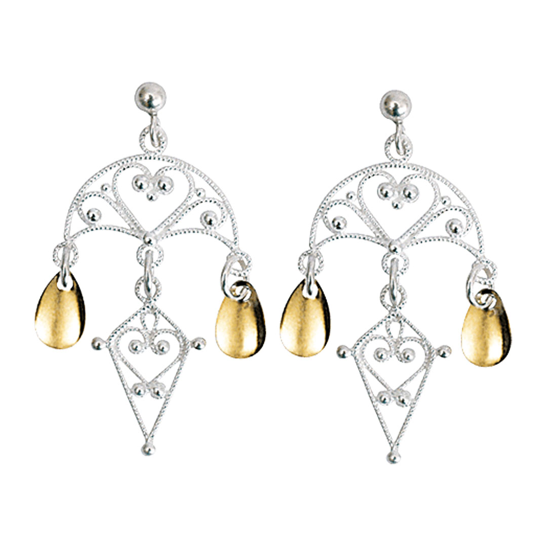 øredobb, hvit/forgylt