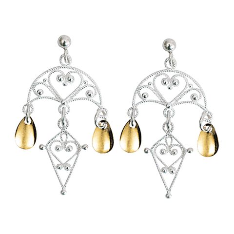 øredobb, hvit/forgylt