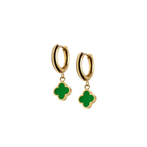 MERETE Øreringer Gullfarget Stål Grønn