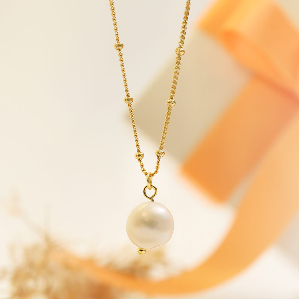 Halssmykke Shell Perle 925 Forgylt Sølv