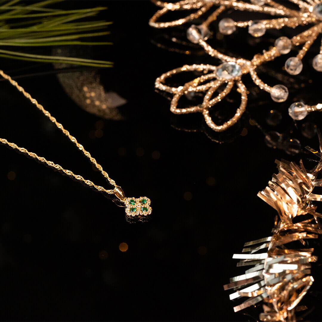 Halssmykke Kløver 925 Forgylt Sølv Grønn