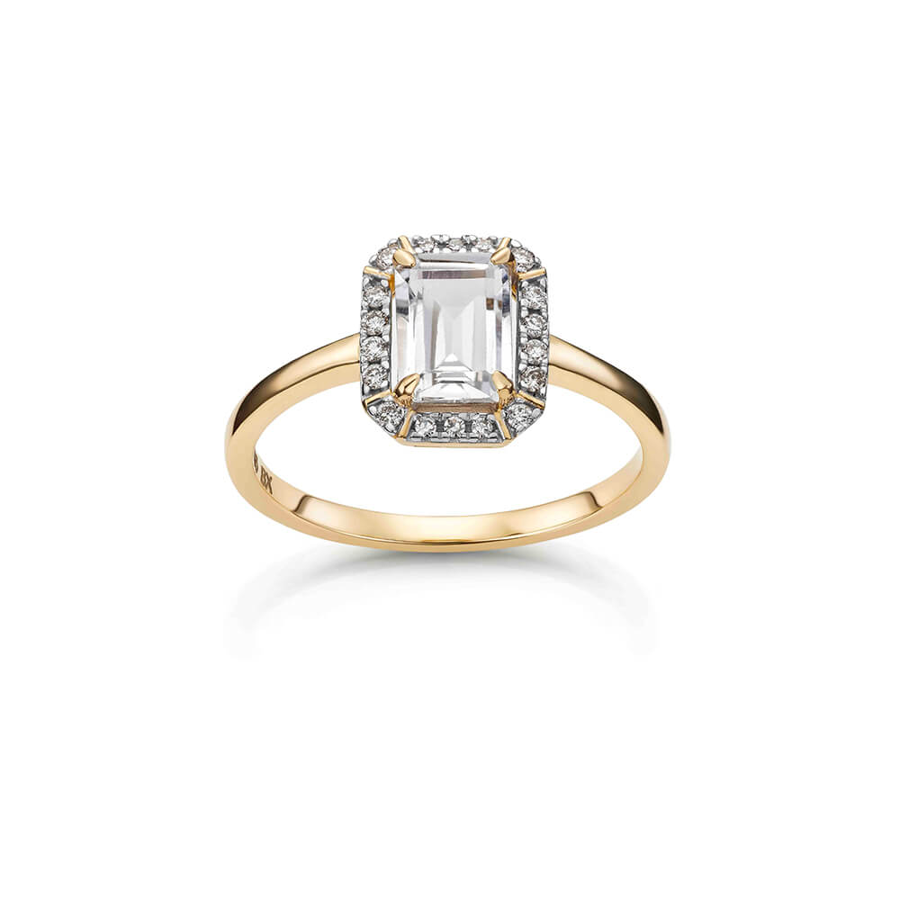 Topasring 585 gult gull med diamanter 0,10 ct