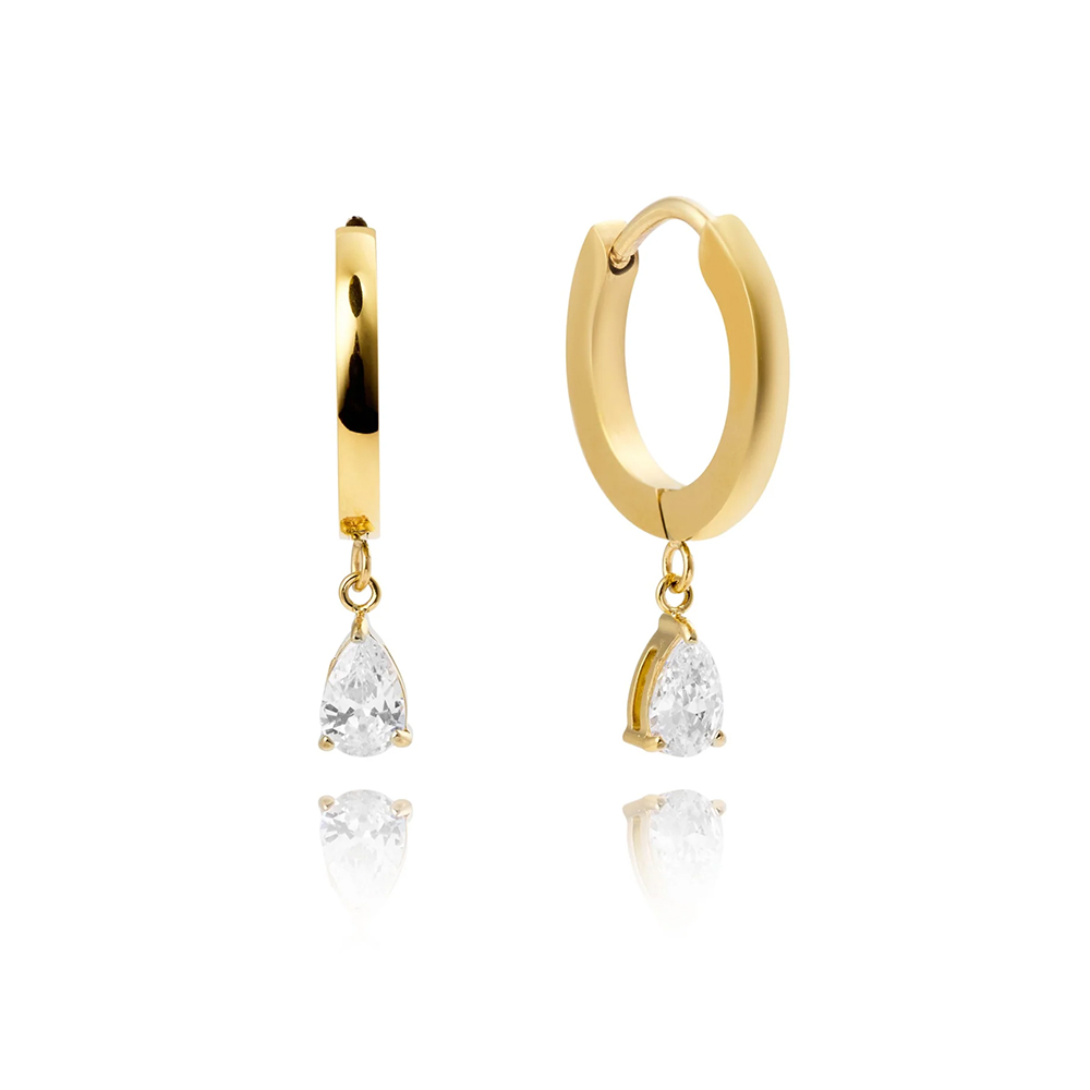 Belle Øreringer Gullfarget Stål Hvit