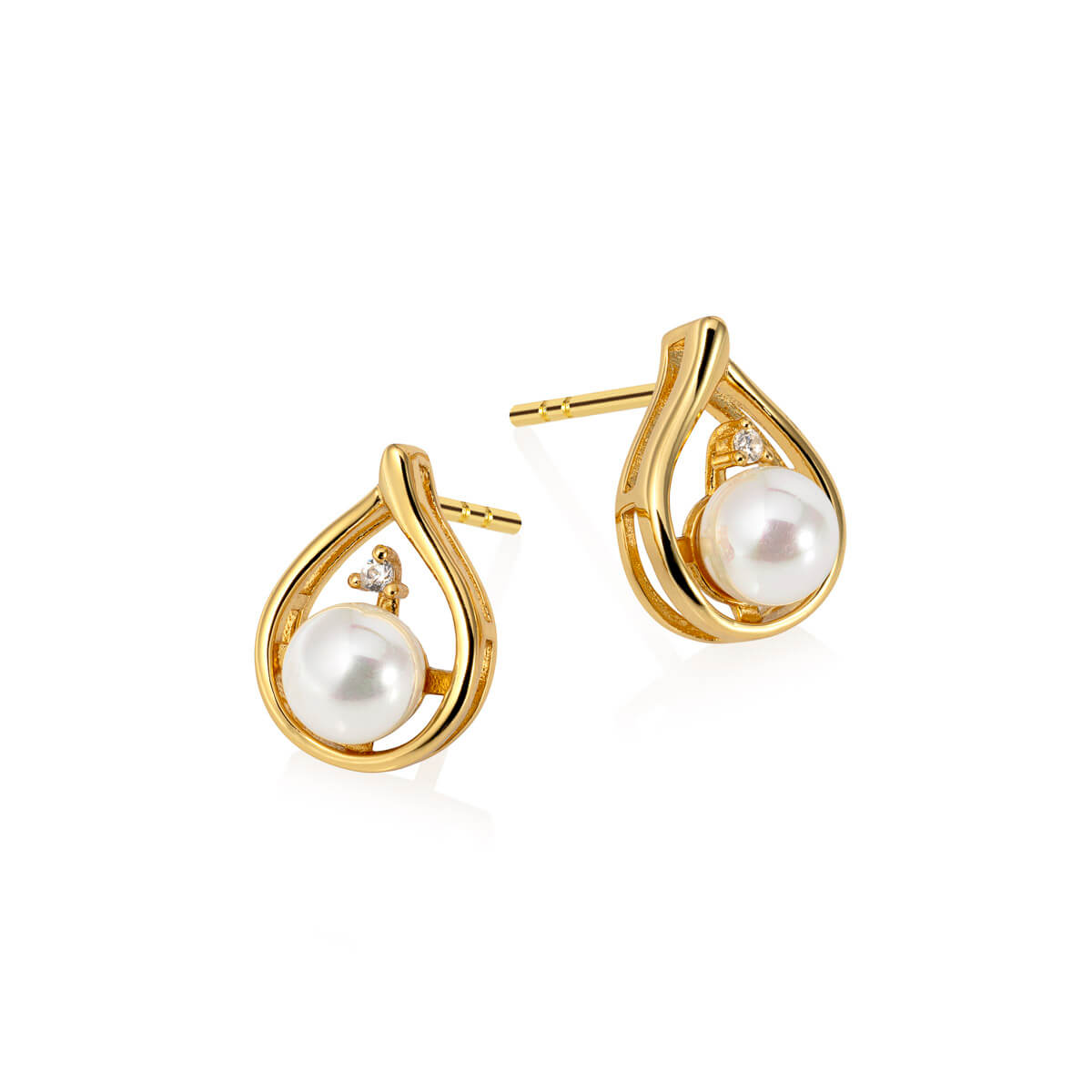 Øredobber Perle 925 Forgylt Sølv