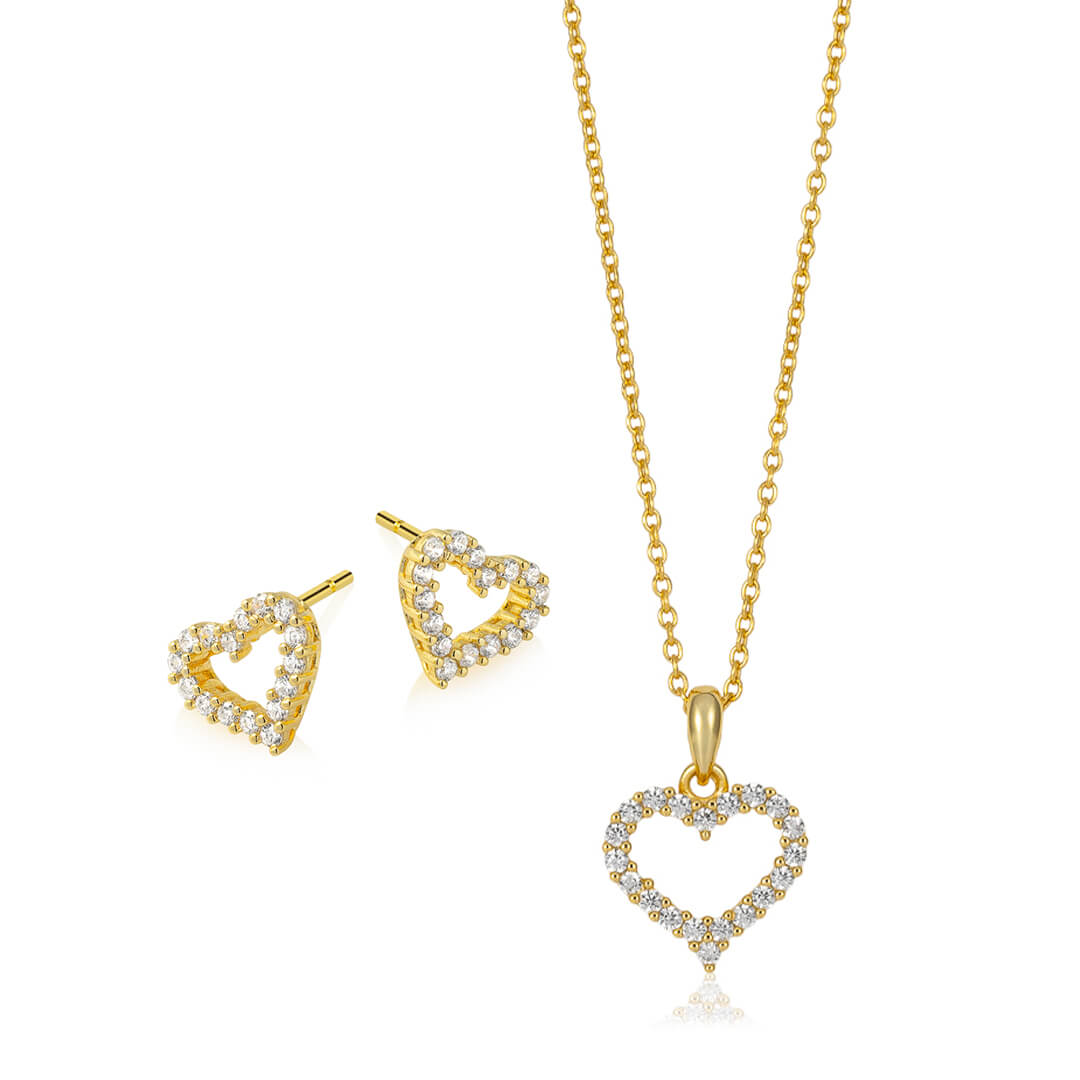 Smykkesett Hjerter 925 Forgylt Sølv