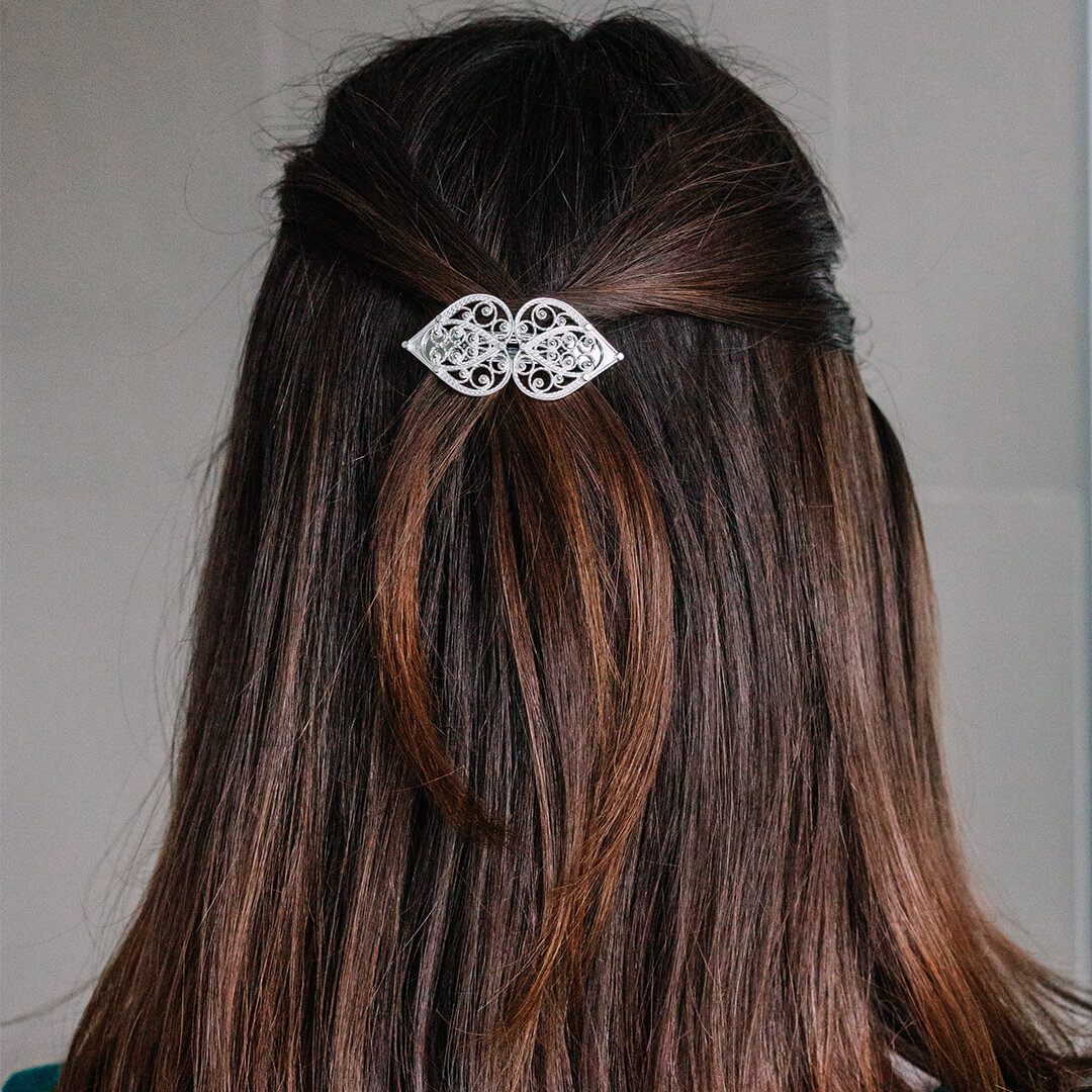 Hårspenne Hjertefiligran 830 Hvitt Sølv