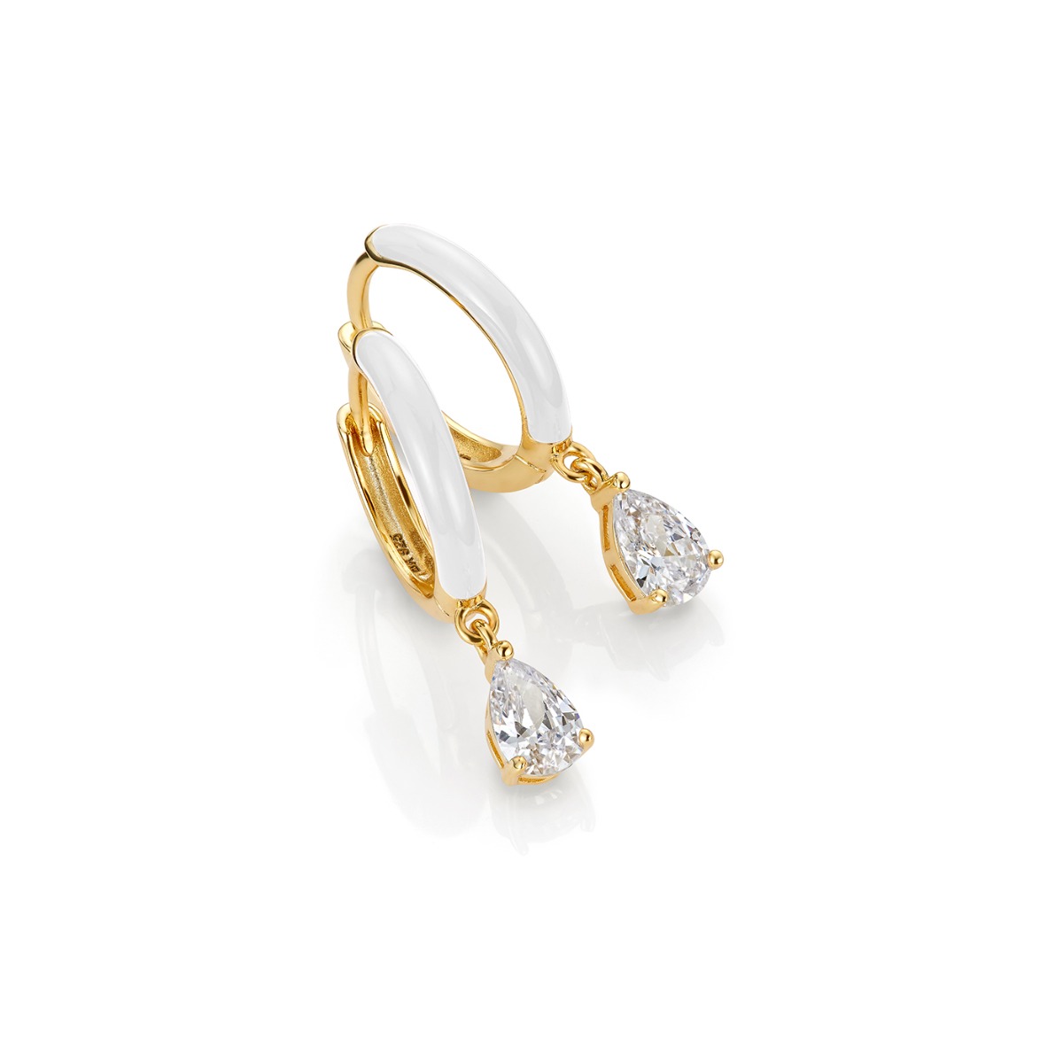 Emaljeøreringer 925 Forgylt Sølv Hvit