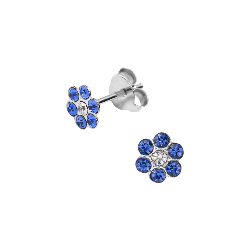 Øredobber Krystall 925 Sølv Mørkeblå