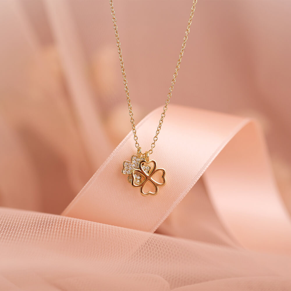 Halssmykke Kløver 925 Forgylt Sølv