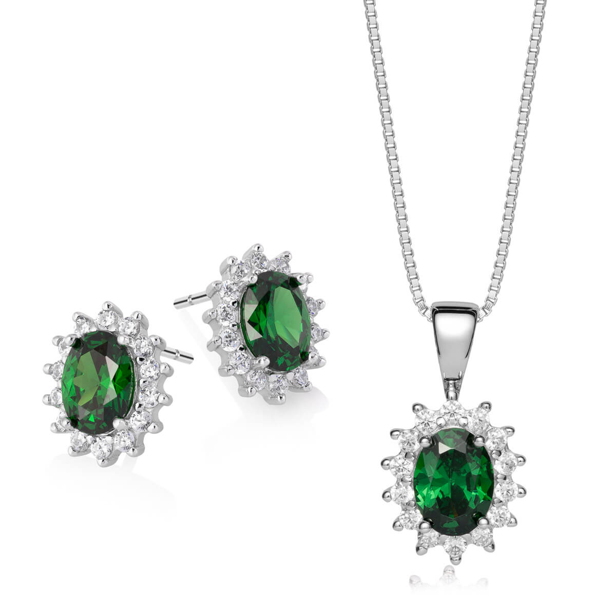 Smykkesett Rosett 925 Sølv Grønn
