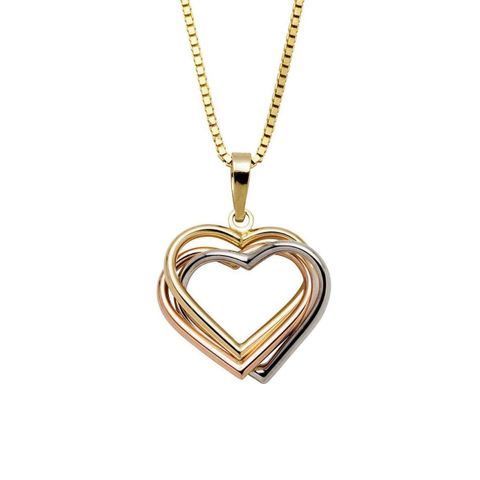 Halssmykke Hjerte 585 Trefarget Gull