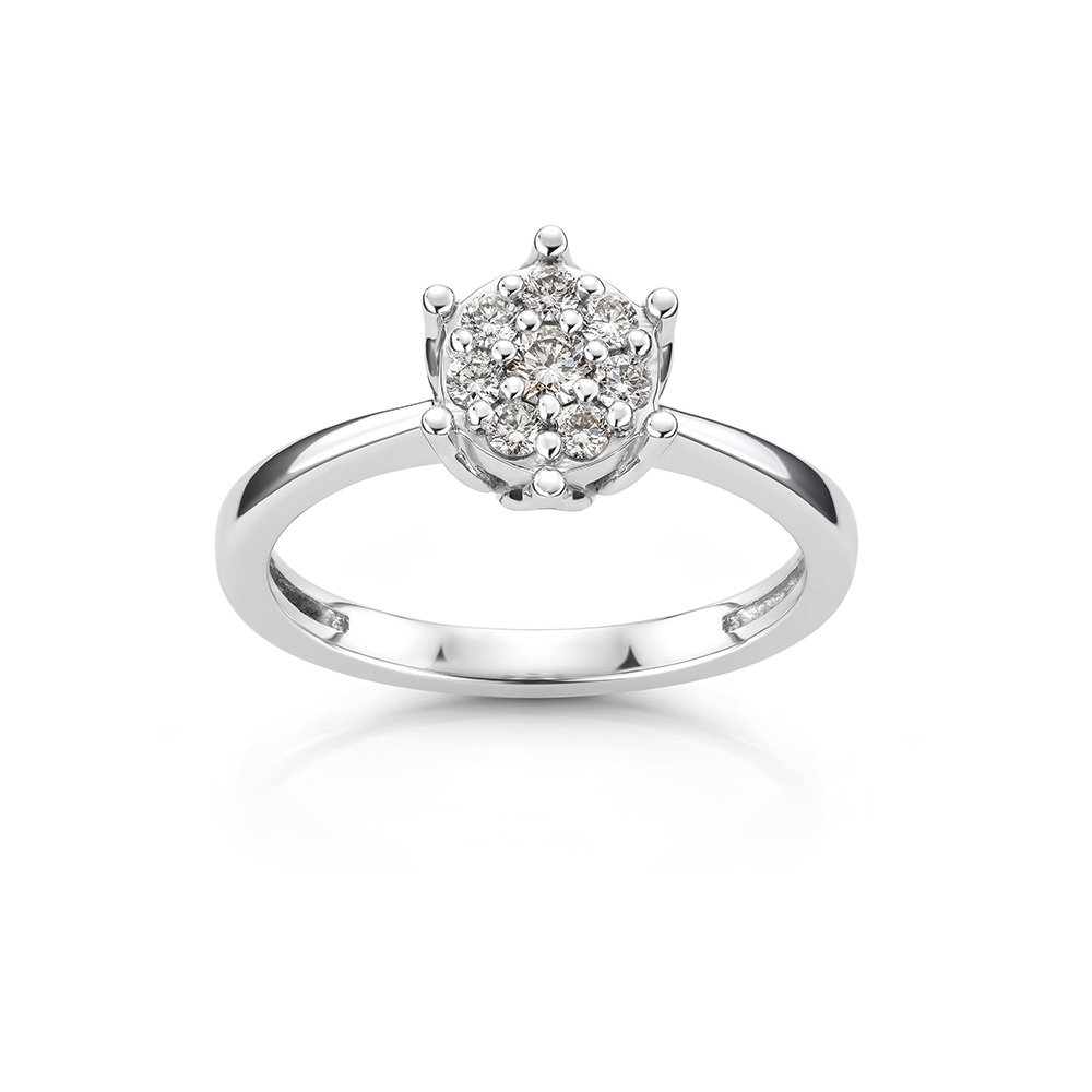 Diamantring 375 Hvitt Gull 0,25 ct